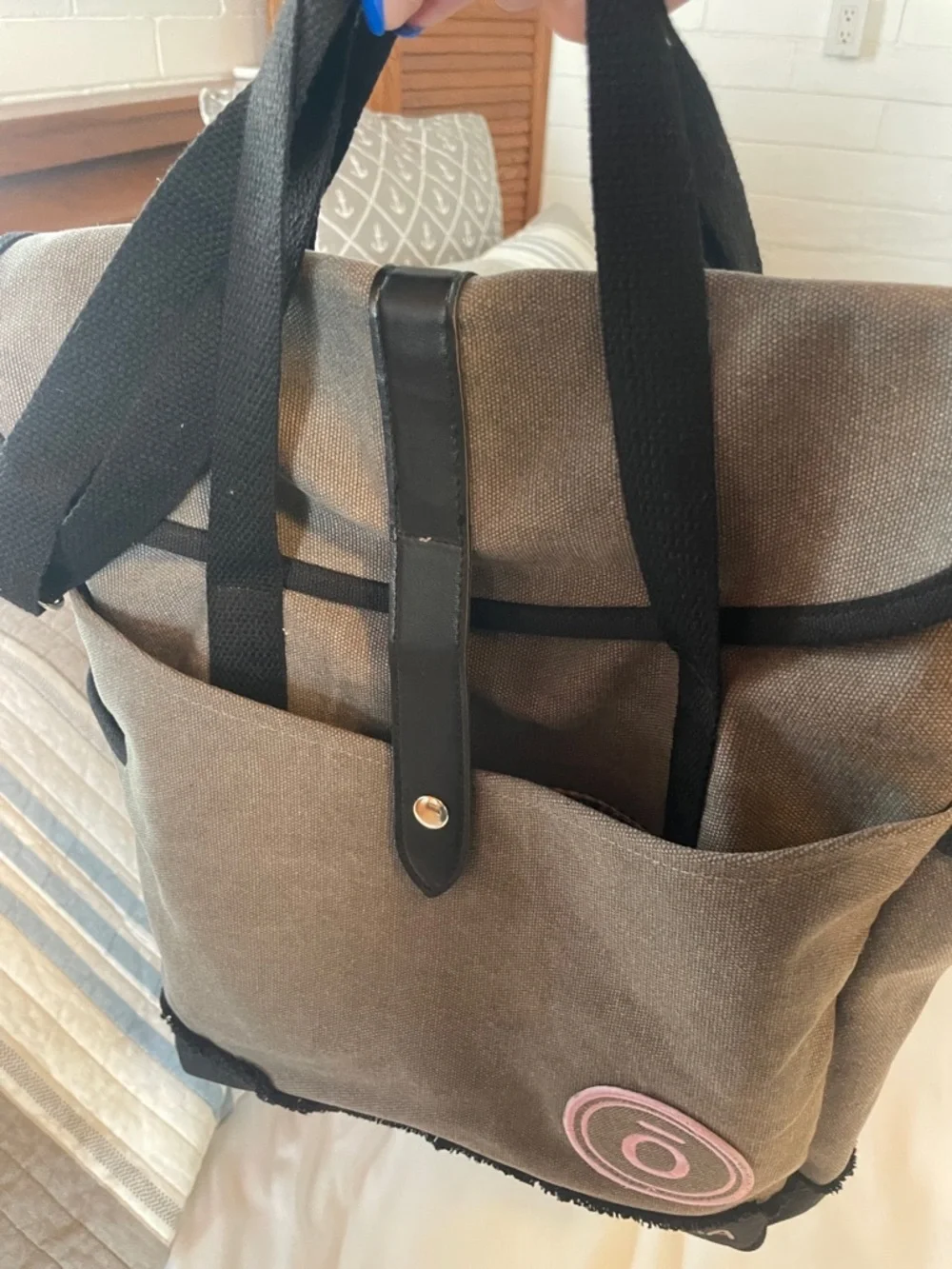 Doterra Gray Canvas Tote with Black Trim and Pink Logo